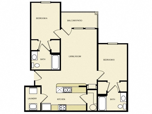 Floor plan for 2 beds, 2 baths, 927 sqft